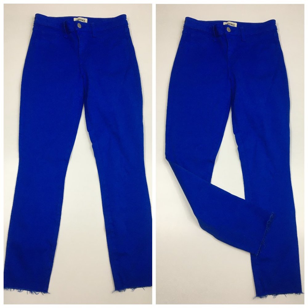 NWOT L'AGENCE Blue Faux Pockets Raw Hem Logo Hardware Skinny Jeans